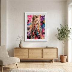 Dolly Parton Graffiti Pop Art White Frame Canvas Print Mat - 60 x 80cm