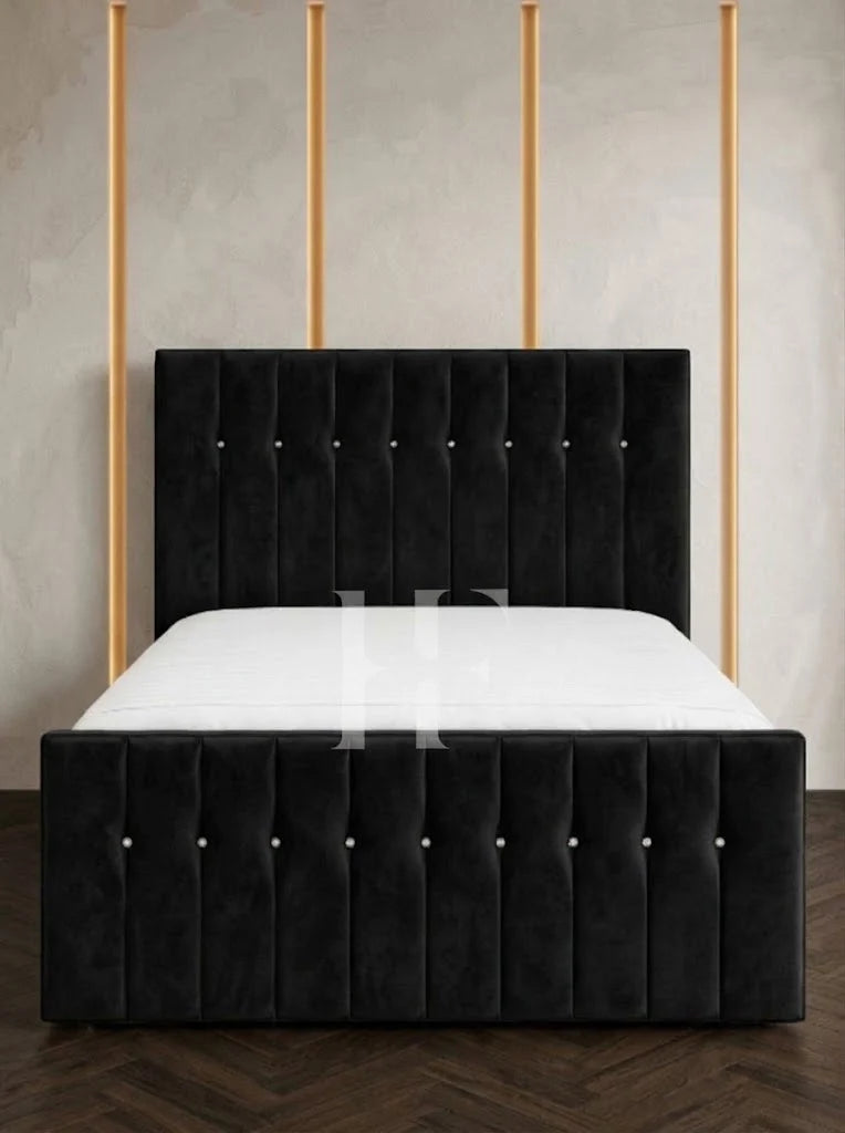 Modern Vertical Panel Button Tufted Upholstered Bed Frame