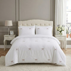 Gaveno Cavailia Pink Bow Embroidered Double Duvet Cover Bedding Set
