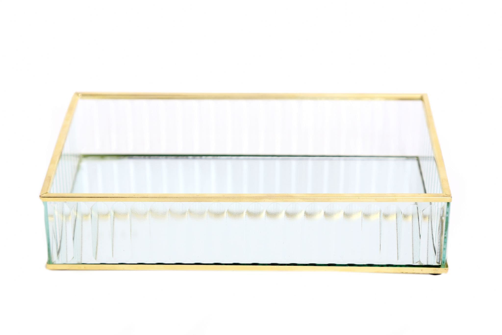 [EKM-AUTOGENERATED]24Cm Ribbed Glass Trinket Tray With Gold Trim
