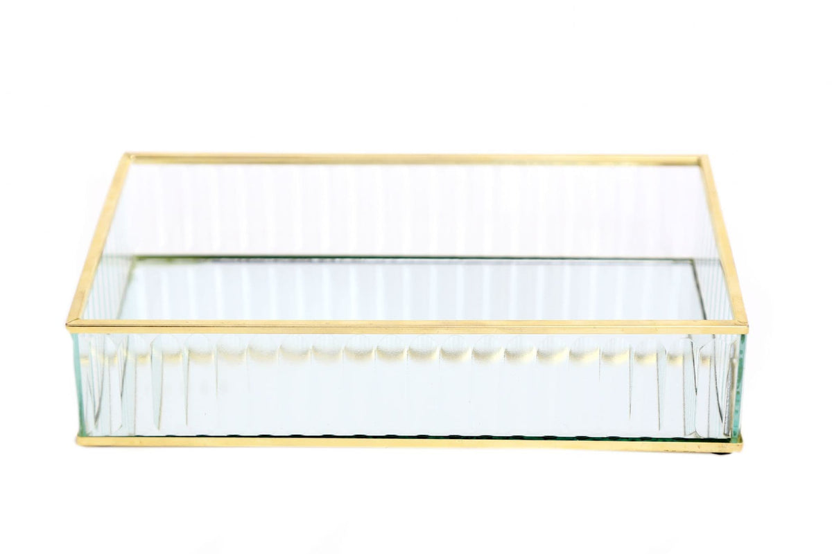 [EKM-AUTOGENERATED]24Cm Ribbed Glass Trinket Tray With Gold Trim
