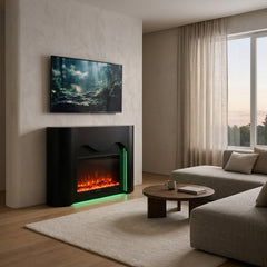 Modena Black Bluetooth Electric Media Fireplace Mantel Unit L150cm