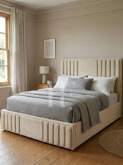 Modern Beige Velvet Side-Channel Tufted Upholstered Bed Frame