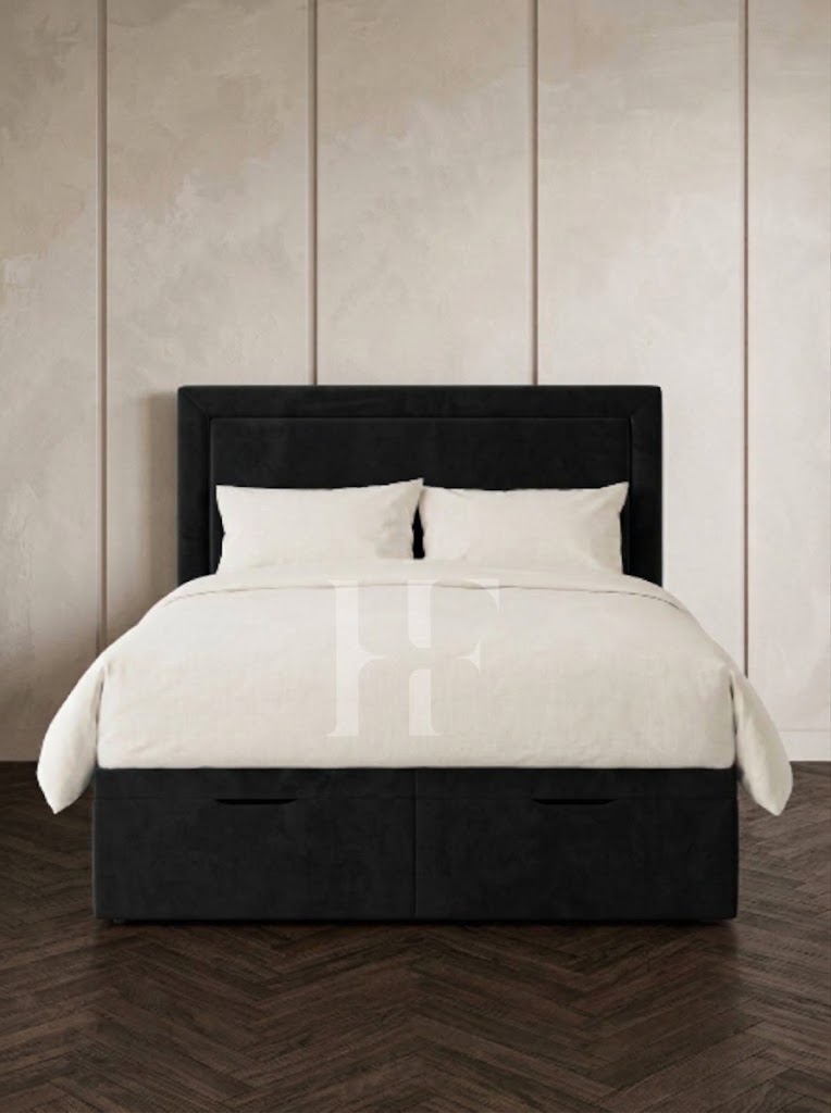 Modern Framed Panel Upholstered Bed Frame with Storage Drawers