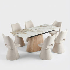 Monaco Beige Stone Extending Dining Set 6 Maryland Swivel Chairs