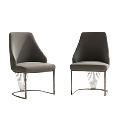 Set of 2 Lasco Grey and Silver Velvet Dining Chairs with Metal Legs