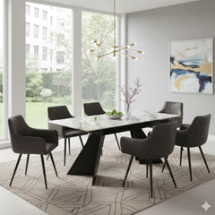 Chicago Cream & Gold Ceramic Extending Table & 6 Stanford Grey Chairs