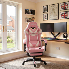 ZADAR White/Pink Musical Gaming Chair with Bluetooth, RGB & Footrest