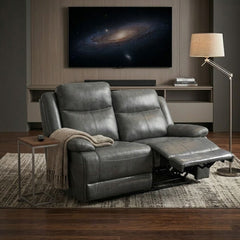 Casper Grey Leather 2 Seater Manual Recliner Sofa Comfort Seat