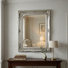 Vintage Wall Mirror 50cm x 60cm Silver Ornate Antique Style Frame