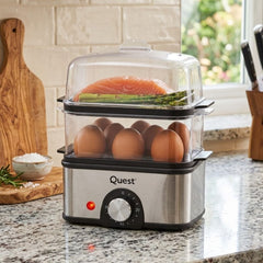2-Tier Stainless Steel Egg Cooker & Steamer - 500W, 8 Egg Capacity
