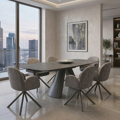 Gstaad Grey Ceramic Extending Dining Set 6 Swivel Chairs 160-240cm
