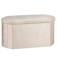 Cream Velvet Oval Storage Ottoman - Padded Bench & Blanket Box