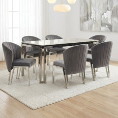 Sorrento 180cm White Marble Silver Leg Dining Table & 6 Fabio Grey Chairs