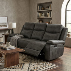 Casper Grey Leather 3 Seater Manual Recliner Sofa Cup Holders