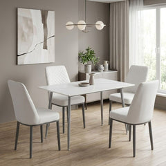 Oxford White Ceramic Dining Table and 4 White Upholstered Chairs Set