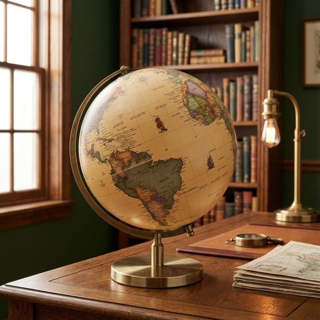 Leonardo Collection Large Rotating Globe - Cream & Gold Desk Decor