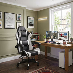 Black & White Gaming Chair Ergonomic Neck & Back Support Office Seat