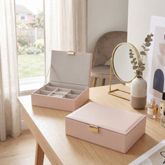 Home Luxe Faux Leather Square Jewellery Organiser Box - Pink (22x15x6)
