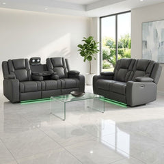 Adorn Grey PU Leather Electric Recliner Sofa Set - 3 & 2 Seater