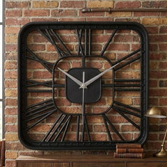 Modern Square Metal Wall Clock - 60cm Minimalist Roman Numeral Design