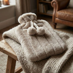 Winter White 2L Faux Fur Hot Water Bottle - Luxury Plush Pom Pom Gift