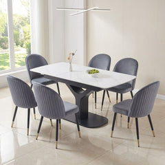 Sapphire 140-180cm Extending White Quartz Table & 6 Grey Liza Chairs