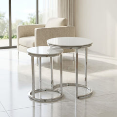 Aiza Grey Marble Effect Nest of 2 Side Tables - Modern Grey Frame