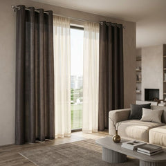 Charcoal Faux Silk Fully Lined Eyelet Curtains - 1 Pair,
