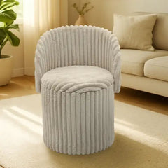 3 In 1 Natural Harp Ribbed Ottoman Storage Stool - Modern Velvet Seat