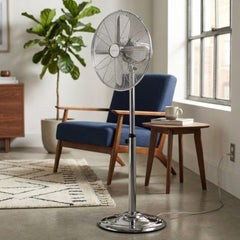 16" Chrome Metal Stand Fan - Oscillating & Adjustable Pedestal Fan