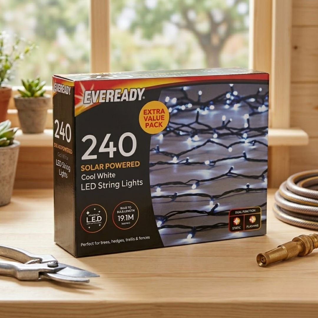 Eveready 240 Cool White LED Solar String Lights - 22m Garden Decor