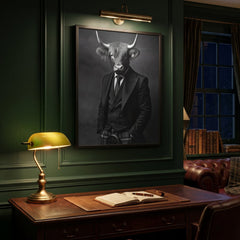 Home Luxe Highland Cow In Suit Framed Wall Art Black & White 60x45cm