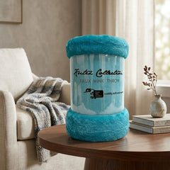 Kutex Teal Faux Mink Throw - 200x240cm Extra Large Soft Warm Blanket