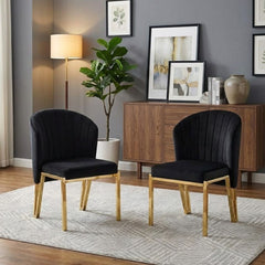 Set of 2 Black Velvet Fabio Dining Chairs with Luxury Gold Frame