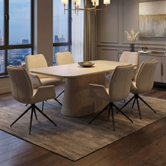 Davos 180cm Beige Ceramic Oval Table & 6 Fairmont Swivel Chairs