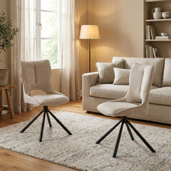 Set of 2 Beige Roseland 360 Swivel Dining Chairs | Modern Fabric