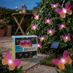 Solar Powered 20 Ombre Butterfly String Lights - Pink Garden Decor