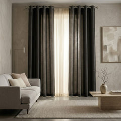 Black Faux Silk Fully Lined Eyelet Curtains - 1 Pair,
