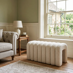 Large White Teddy Footstool – Plush Boucle Bench for Living Room