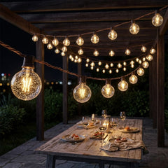 Solar Powered Warm White Bulb String Lights - 50 LED Garden Lighting