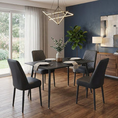 Oxford Black Ceramic Dining Table and 4 Black Upholstered Chairs Set