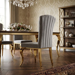 Armenia Light Grey Velvet Dining Chairs - Set of 2 with Gold Legs