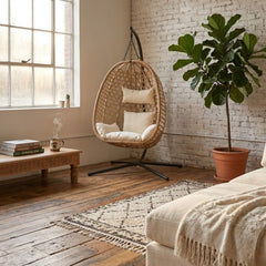 Aura Haus Natural Hanging Nest Egg Chair Garden Swing Stand Cushions