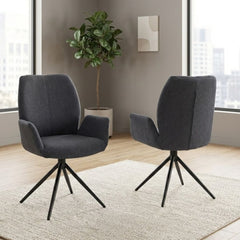 Set of 2 Grey Fairmont 360 Swivel Dining Chairs | Modern Fabric