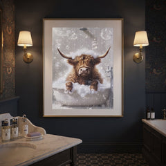 Home Luxe Highland Cow Bubble Bath Glitter Wall Art 50x70cm Framed Art