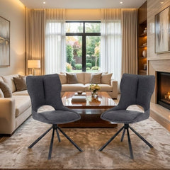 Set of 2 Grey Roseland 360 Swivel Dining Chairs | Modern Fabric