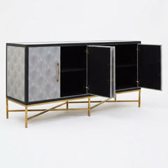 Cadiz Grey Shagreen Sideboard Brushed Gold Cross Legs 4 Door