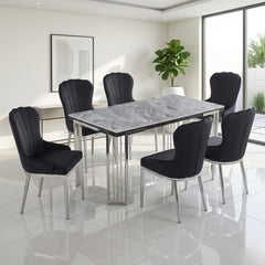 Cindy Grey Sintered Stone Dining Table & 6 Black Mia Chairs Set