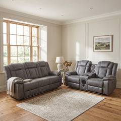 Rico Grey Fabric Electric Recliner 3+2 Sofa with LED & Bluetooth